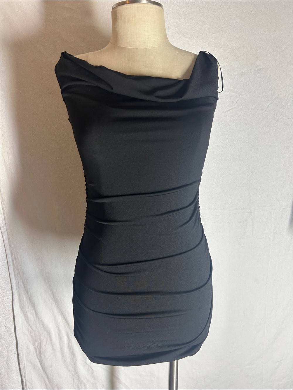 American Threads Black Cowl Neck Mini Dress